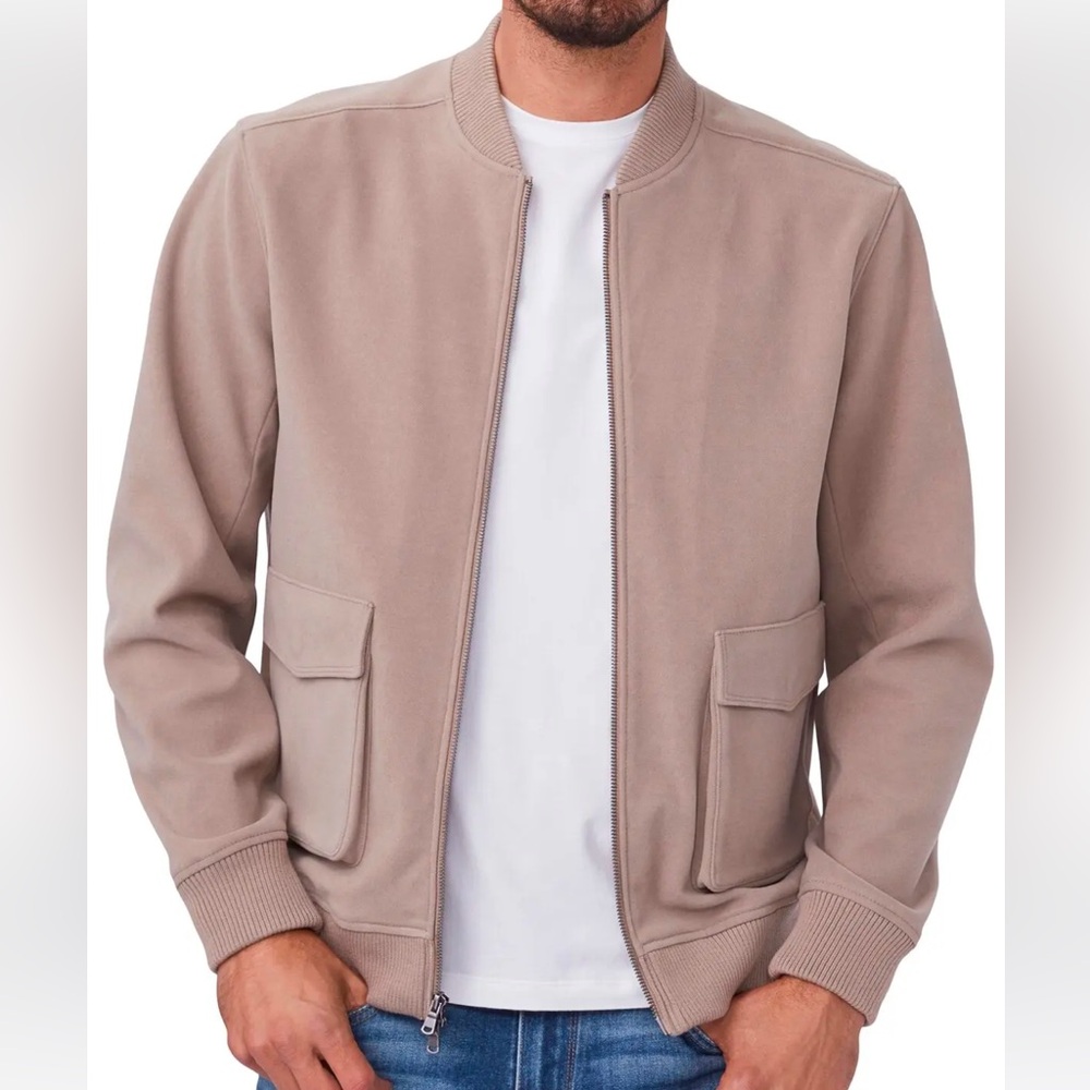 Paige Stretch Bomber Jacket Light Brown in Large